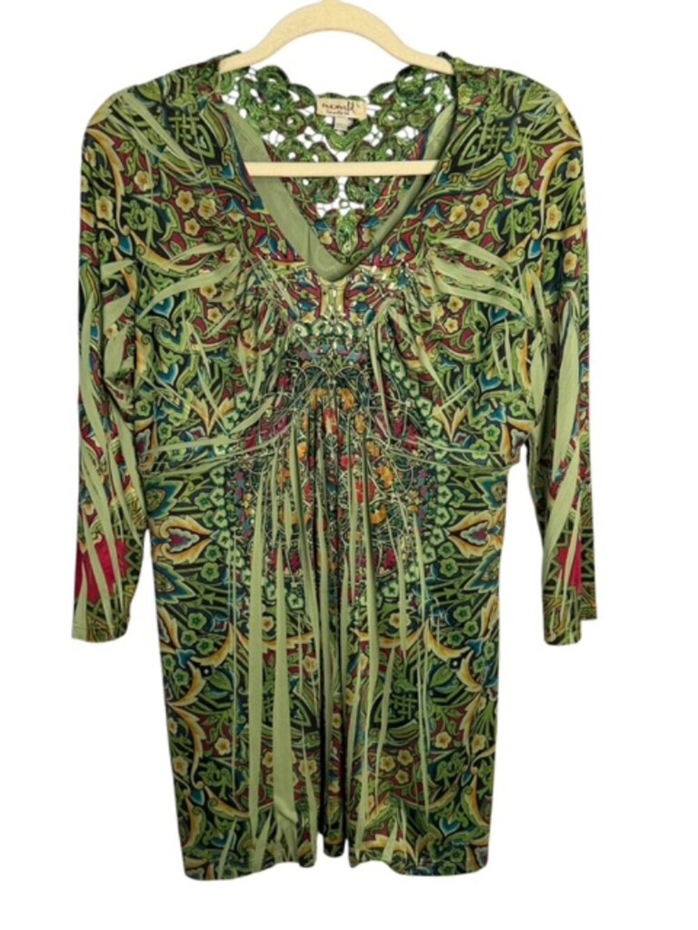 One World Blouse Women's Large Floral‎ Tunic Paisley Lagenlook Green